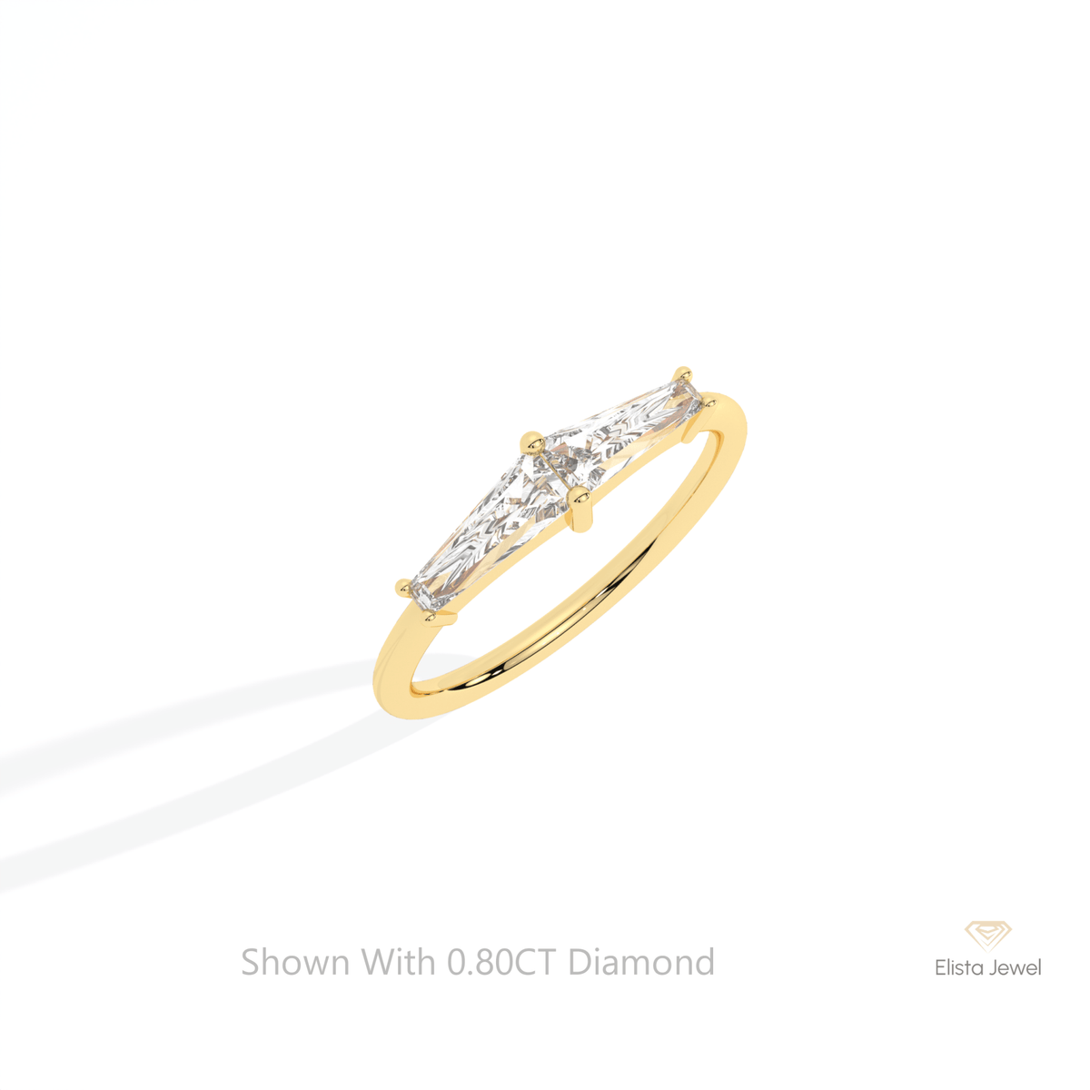 Baguette Cut Two Stone Engagement Lab Grown Diamond Ring in 14K Rose Gold - Profile View