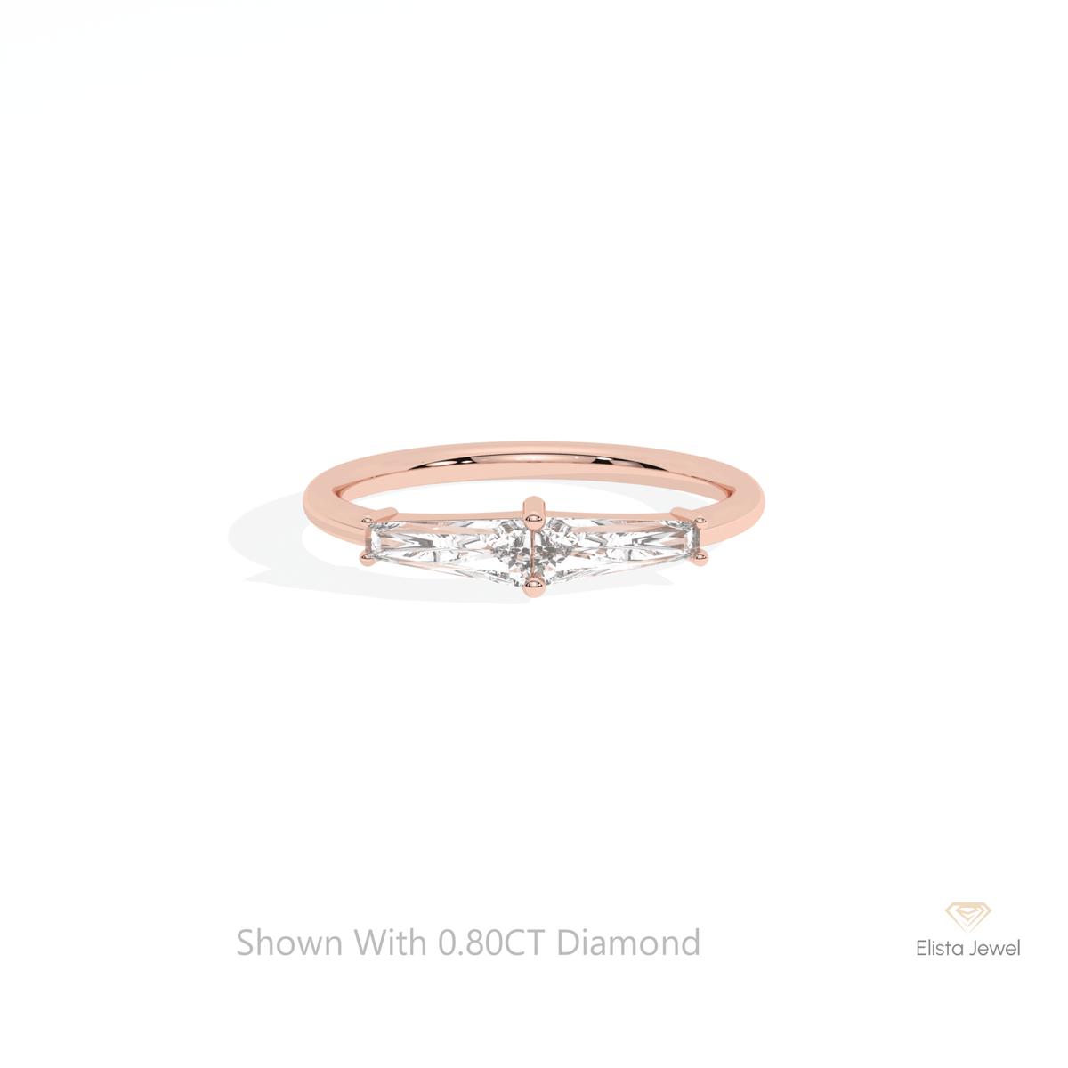 Baguette Cut Two Stone Engagement Lab Grown Diamond Ring in 18K Rose Gold - Ring on Hand View