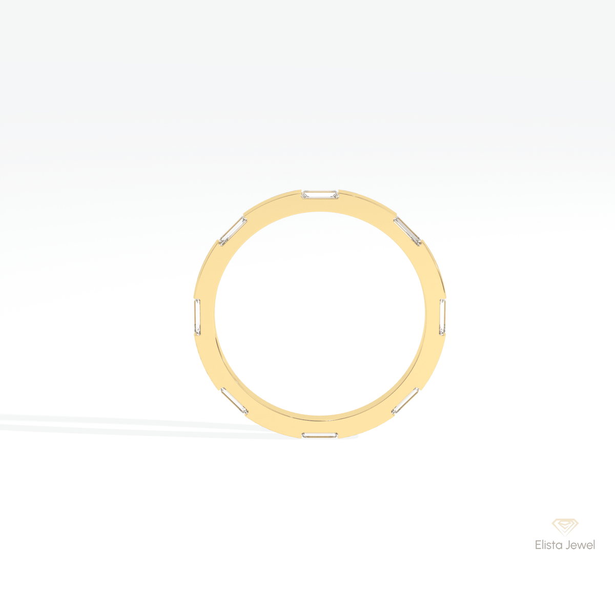 Baguette Cut Wedding Lab Grown Diamond Band in 10K Rose Gold - Angled View