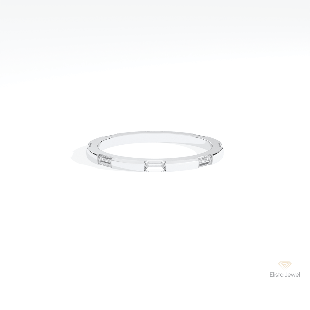 Baguette Cut Wedding Lab Grown Diamond Band in 14K Yellow Gold - Detail View