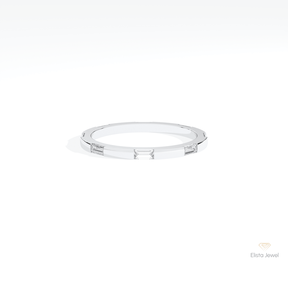 Baguette Cut Wedding Lab Grown Diamond Band in 14K Yellow Gold - Detail View