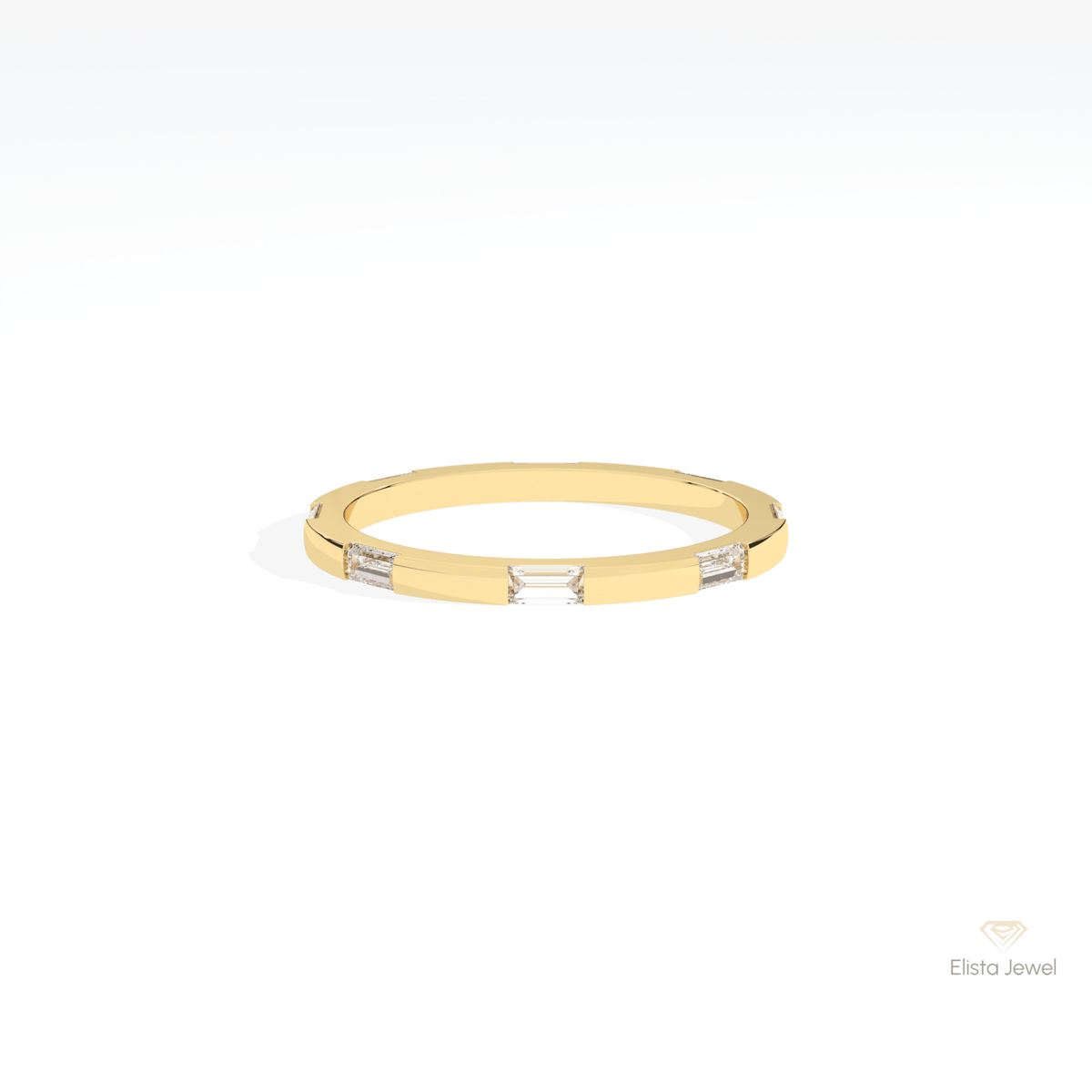 Baguette Cut Wedding Lab Grown Diamond Band in 10K White Gold - Front View