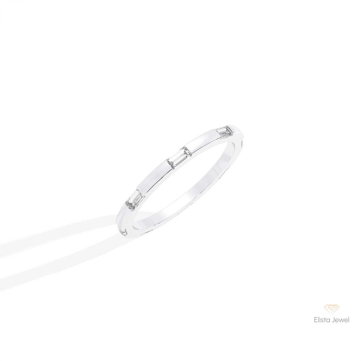 Baguette Cut Wedding Lab Grown Diamond Band in 14K Rose Gold - Profile View