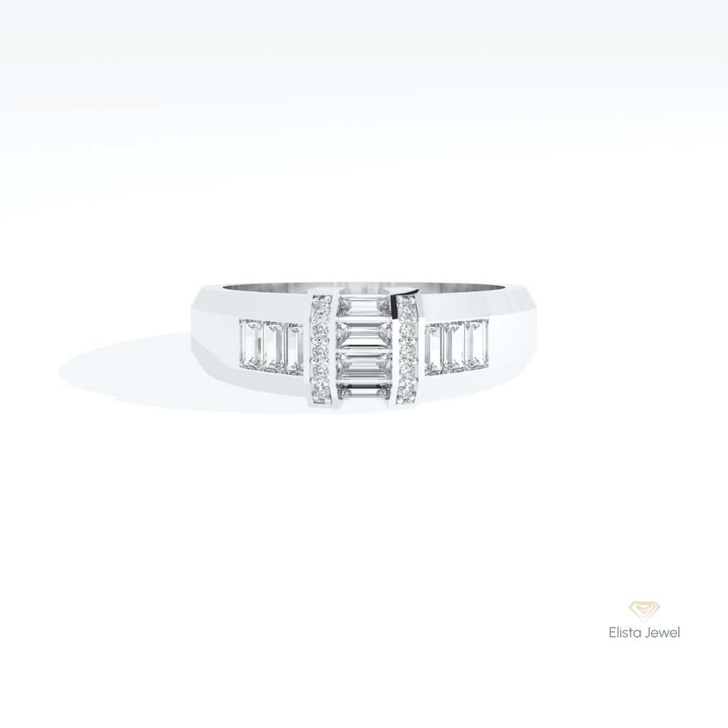 Baguette & Round Cut Engagement Lab Grown Diamond Ring in 14K Yellow Gold - Detail View