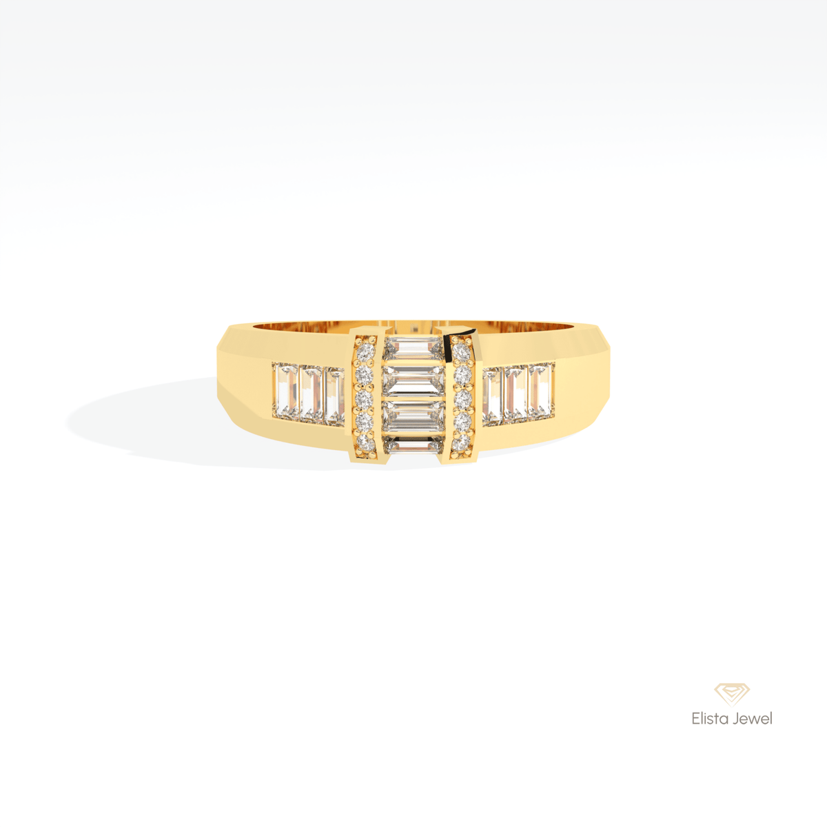 Baguette & Round Cut Engagement Lab Grown Diamond Ring in 10K White Gold - Front View