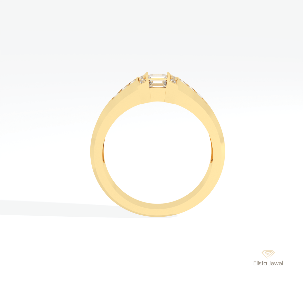 Baguette & Round Cut Engagement Lab Grown Diamond Ring in 10K Rose Gold - Angled View