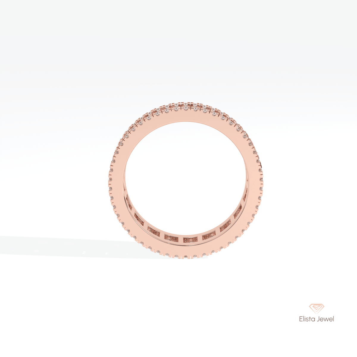 Baguette & Round Cut Full Eternity Wedding Lab Grown Diamond Band in 10K Rose Gold - Angled View