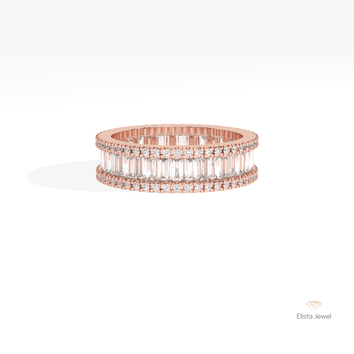 Baguette & Round Cut Full Eternity Wedding Lab Grown Diamond Band in 10K White Gold - Front View