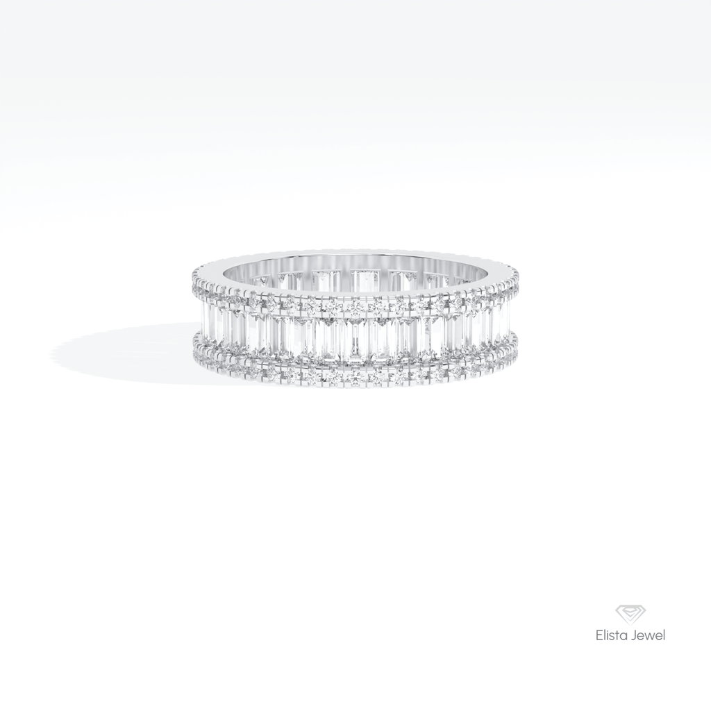 Baguette & Round Cut Full Eternity Wedding Lab Grown Diamond Band in 14K Yellow Gold - Detail View