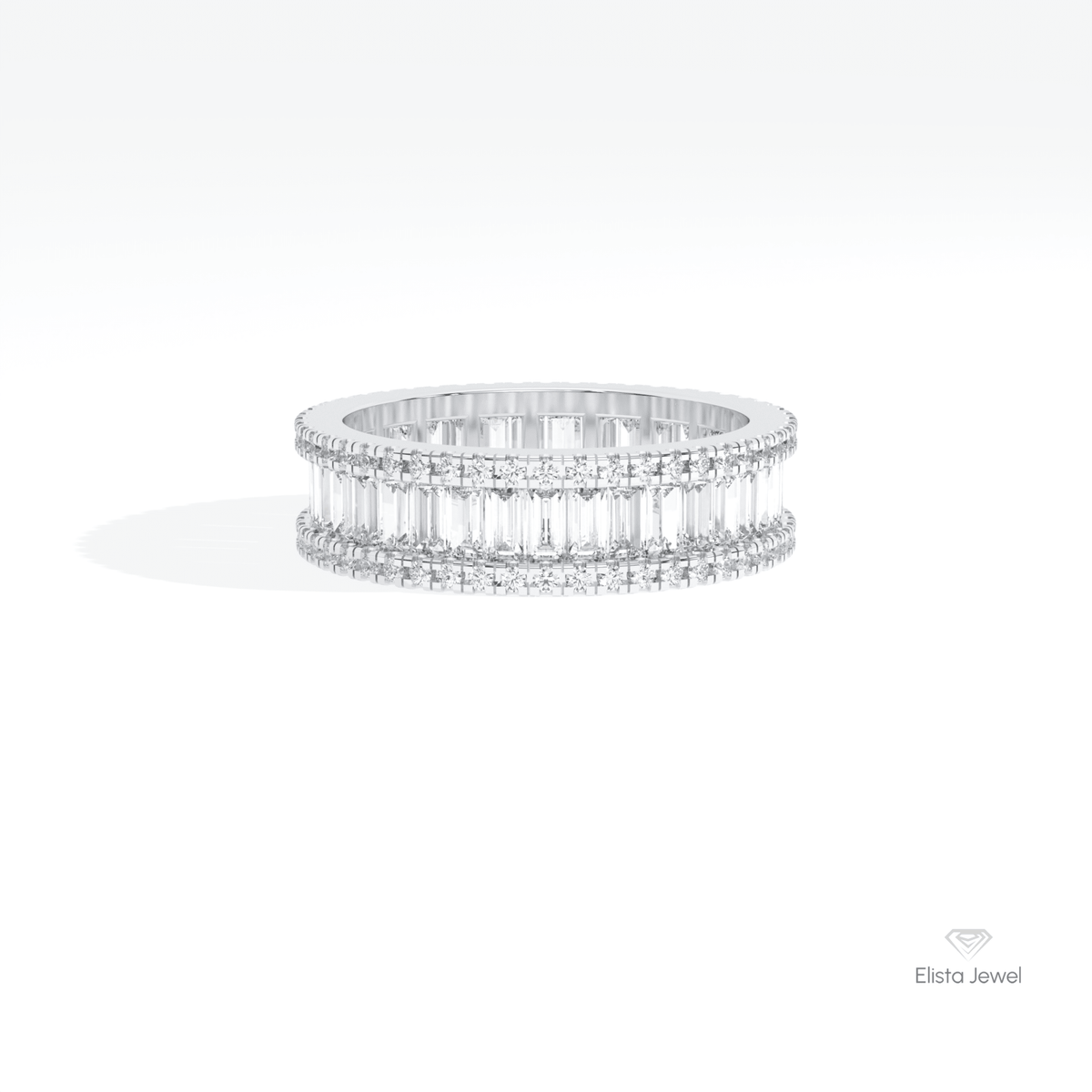 Baguette & Round Cut Full Eternity Wedding Lab Grown Diamond Band in 14K Yellow Gold - Detail View