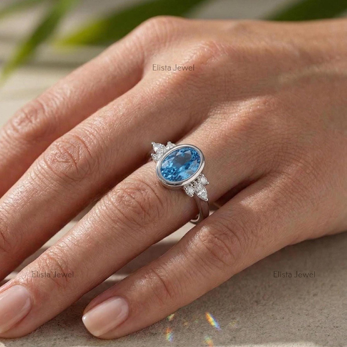 Oval Lab Grown Diamond Engagement Ring, 14K White Gold, Bezel Set Solitaire