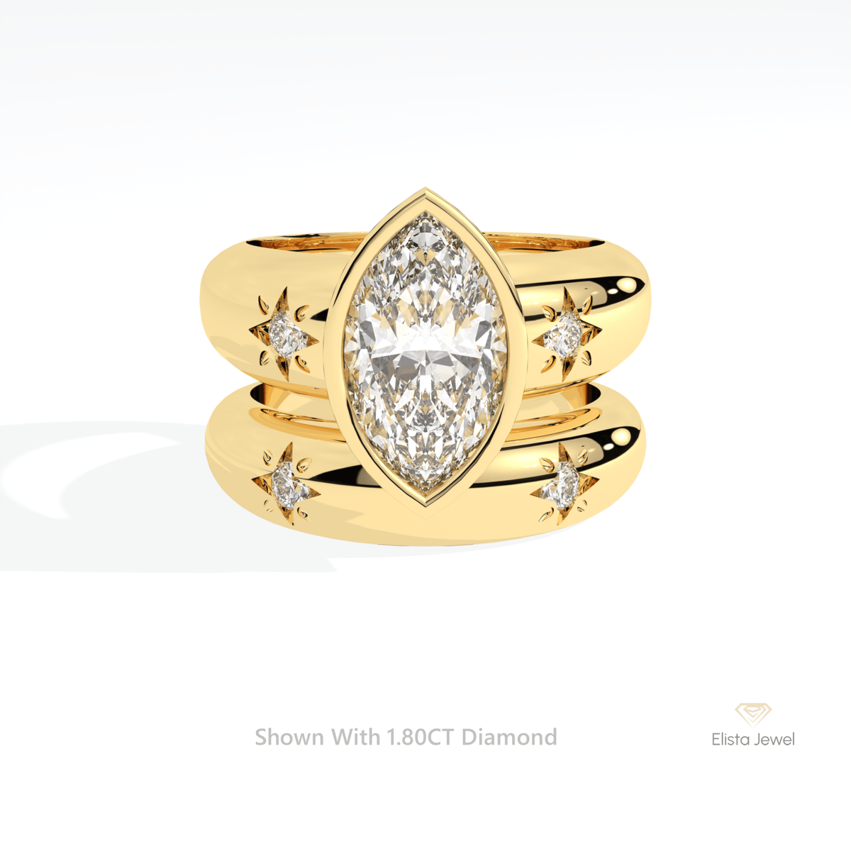 Celestial Lab Grown Diamond Band With Marquise Cut Lab Grown Diamond Ring Set in 10K White Gold - Front View