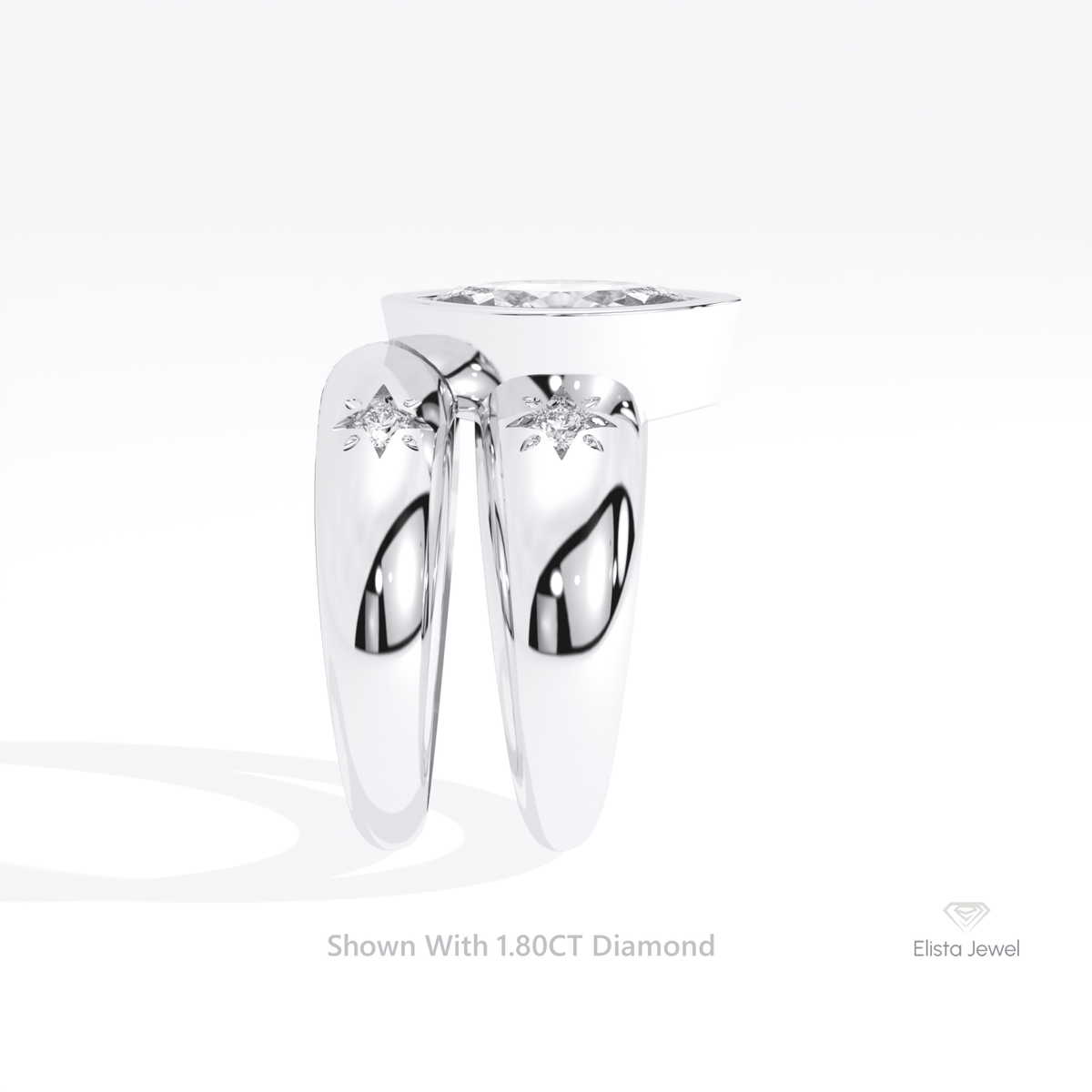 Celestial Lab Grown Diamond Band With Marquise Cut Lab Grown Diamond Ring Set in 18K Yellow Gold - Perspective View