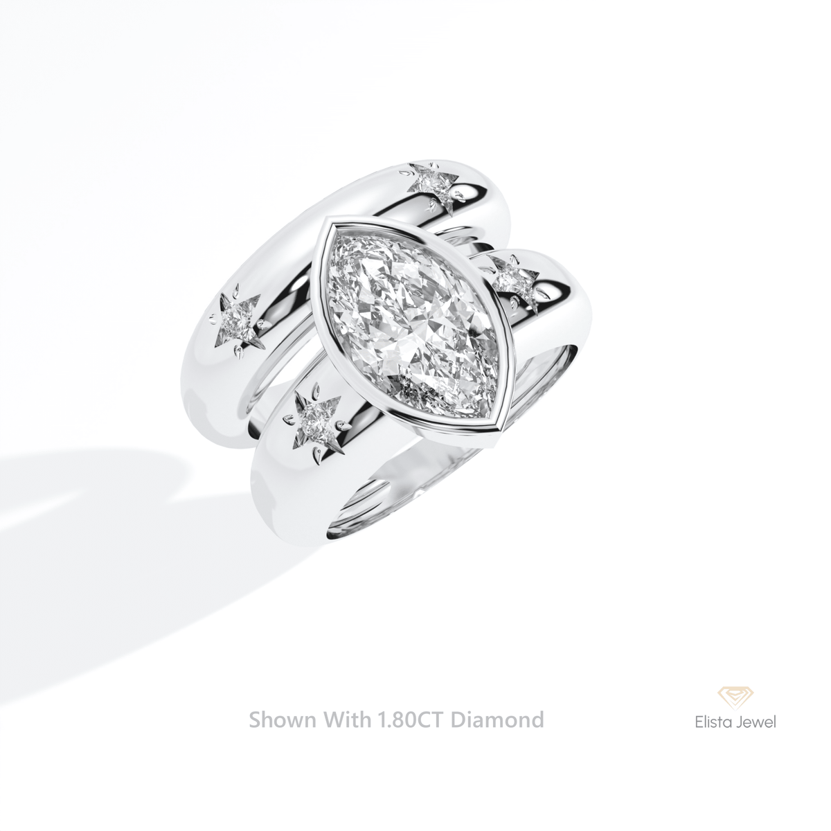 Celestial Lab Grown Diamond Band With Marquise Cut Lab Grown Diamond Ring Set in 14K Rose Gold - Profile View
