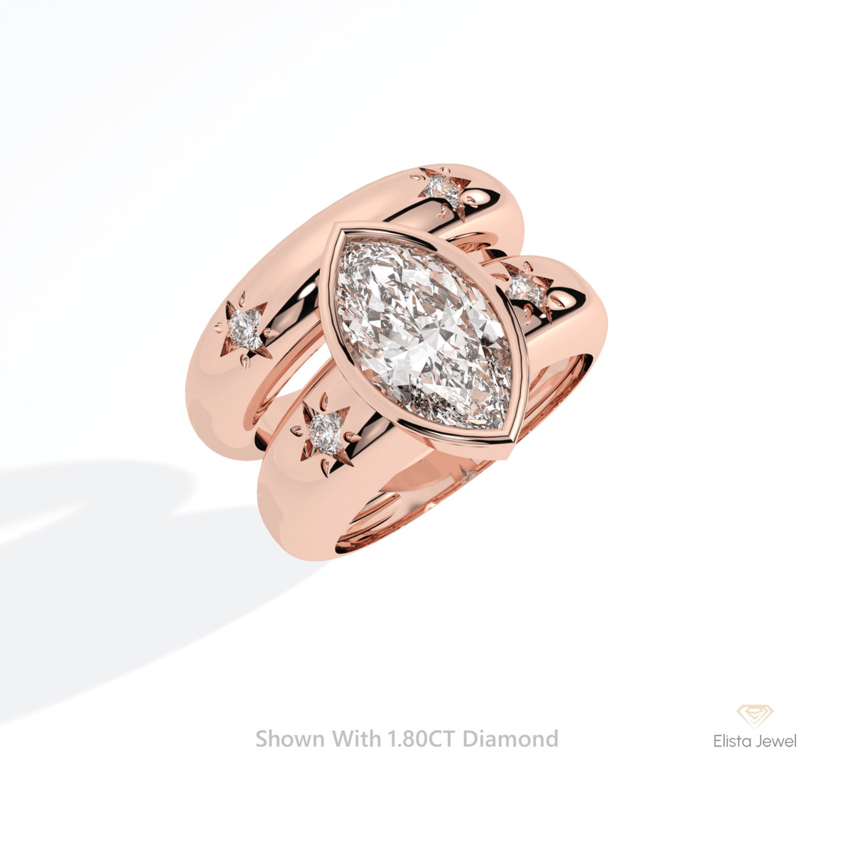 Celestial Lab Grown Diamond Band With Marquise Cut Lab Grown Diamond Ring Set in Platinum - Lifestyle View