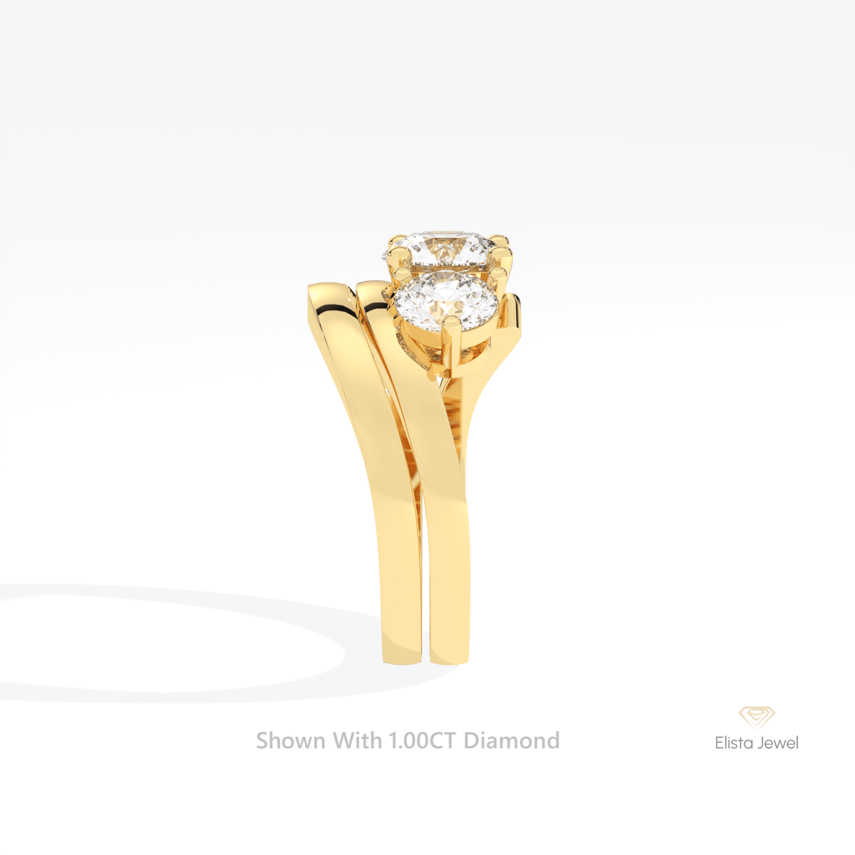 Curve Matching Lab Grown Diamond Band With Round Three Stone Lab Grown Diamond Ring Set in 14K White Gold - Top View