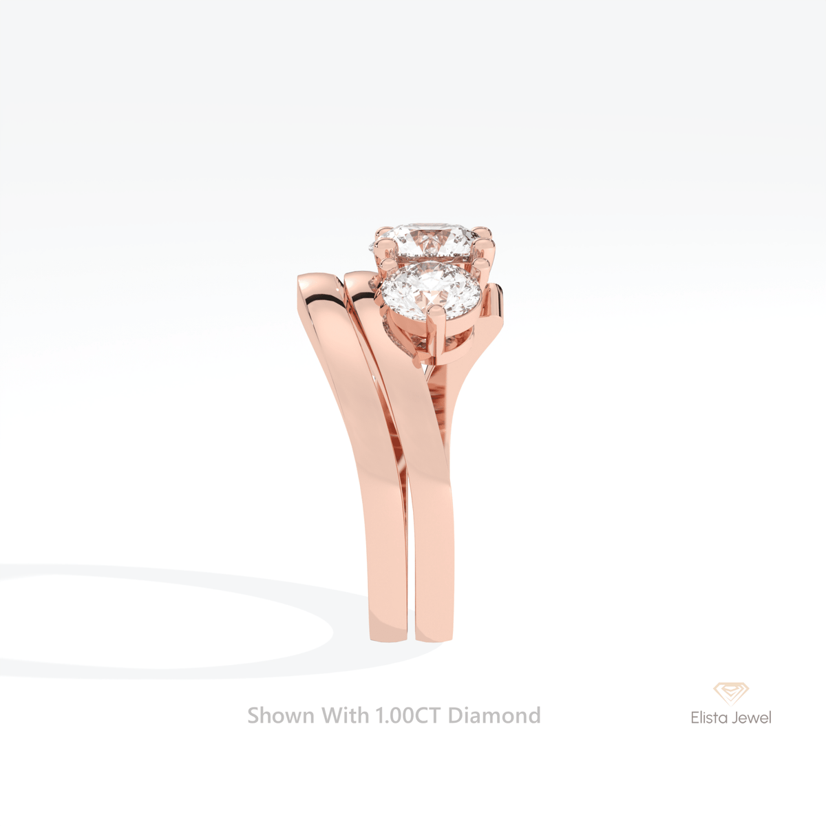 Curve Matching Lab Grown Diamond Band With Round Three Stone Lab Grown Diamond Ring Set - Additional View