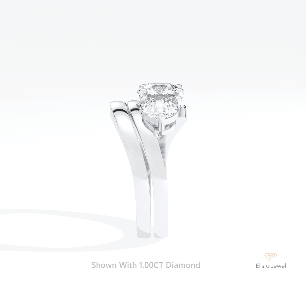 Curve Matching Lab Grown Diamond Band With Round Three Stone Lab Grown Diamond Ring Set in 18K Yellow Gold - Perspective View