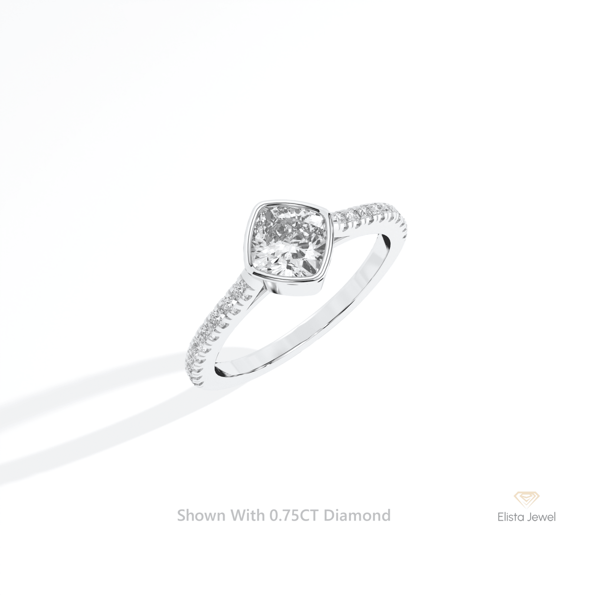 Cushion Cut Bezel Engagement Lab Grown Diamond Ring in 10K Yellow Gold - Side View