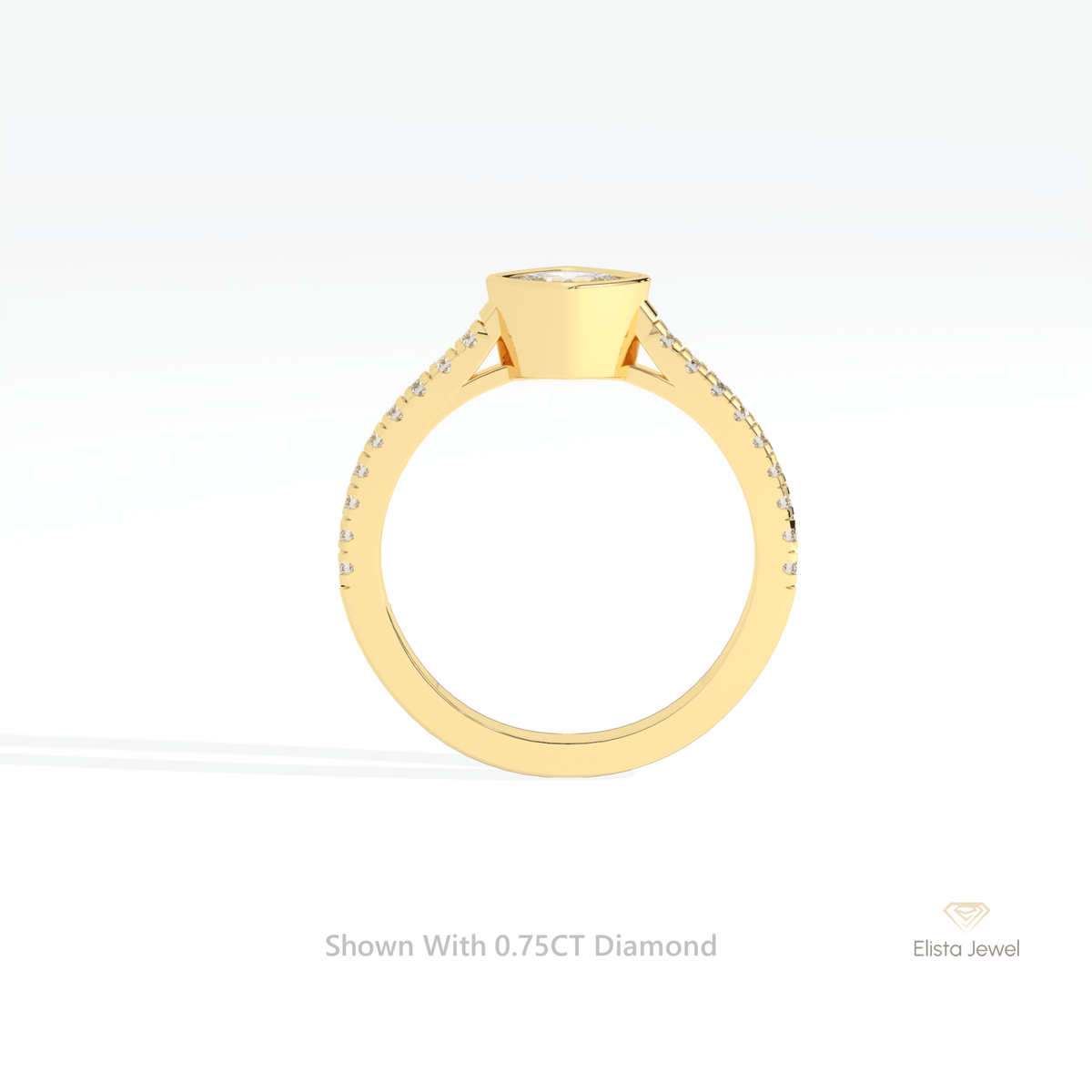 Cushion Cut Bezel Engagement Lab Grown Diamond Ring in 18K White Gold - Close-up View
