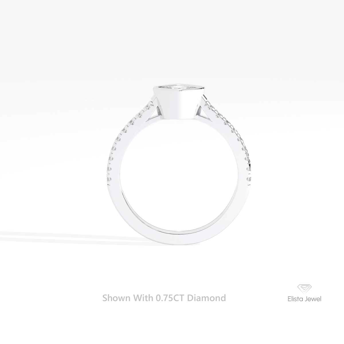 Cushion Cut Bezel Engagement Lab Grown Diamond Ring in 10K Rose Gold - Angled View
