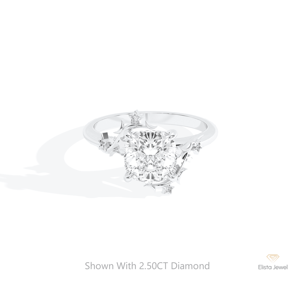 Cushion Cut Cluster Engagement Lab Grown Diamond Ring in 14K Yellow Gold - Detail View