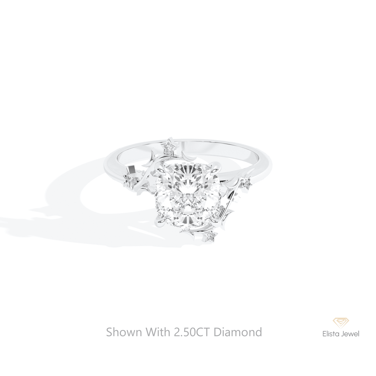 Cushion Cut Cluster Engagement Lab Grown Diamond Ring in 14K Yellow Gold - Detail View