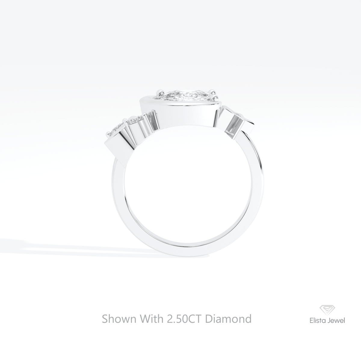 Cushion Cut Cluster Engagement Lab Grown Diamond Ring in 18K White Gold - Close-up View