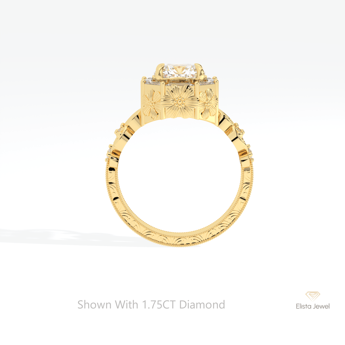 Cushion Cut Halo Art Deco Lab Grown Diamond Ring - Alternative View