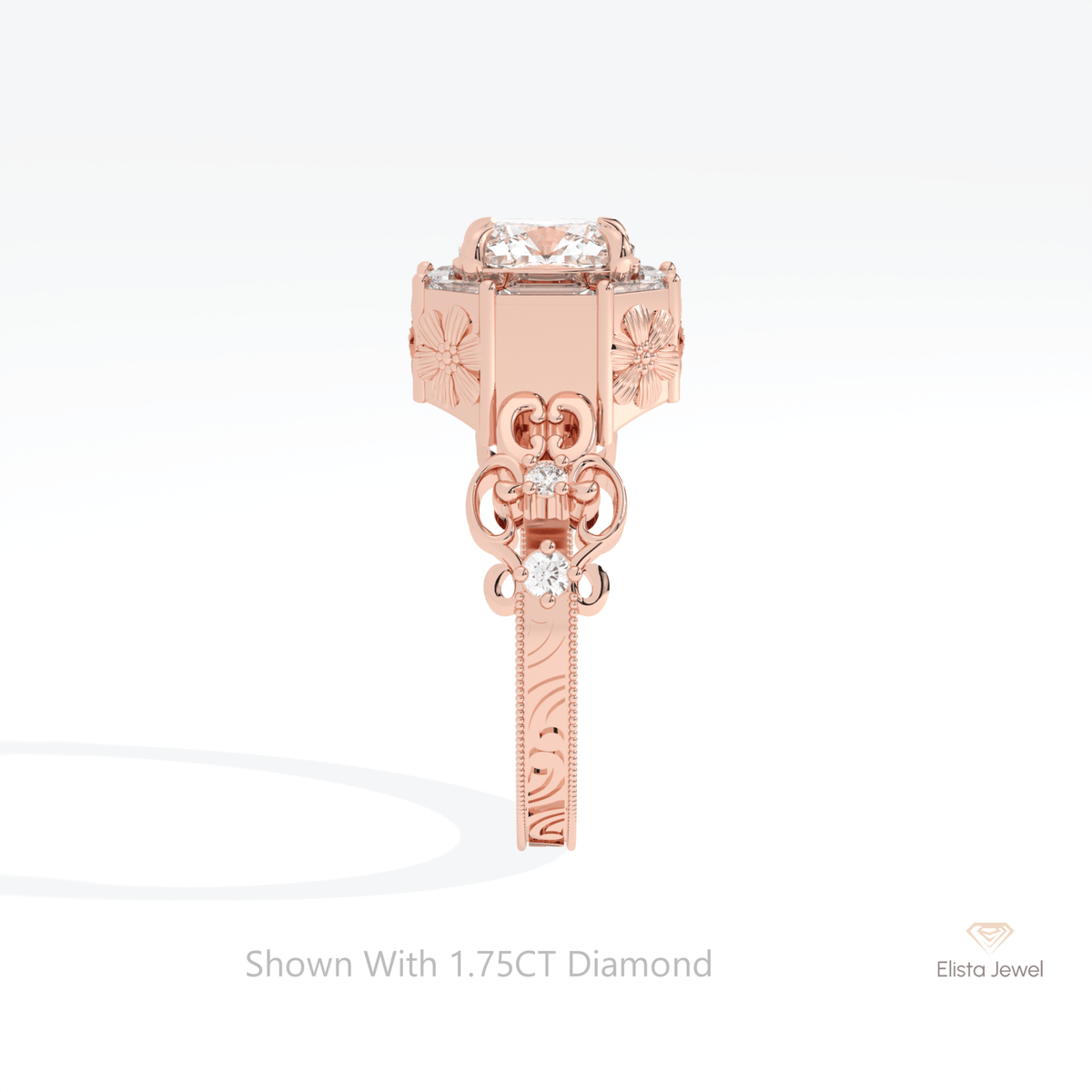 Cushion Cut Halo Art Deco Lab Grown Diamond Ring in 14K White Gold - Top View