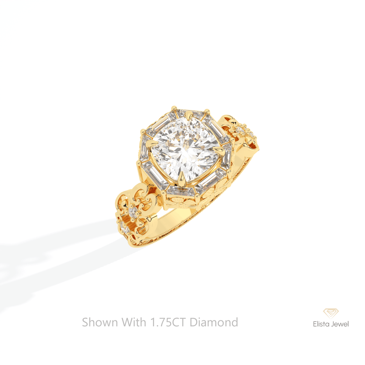 Cushion Cut Halo Art Deco Lab Grown Diamond Ring in Platinum - Lifestyle View