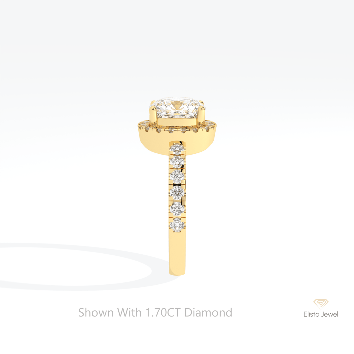 Cushion Cut Halo Engagement Lab Grown Diamond Ring in 14K White Gold - Top View