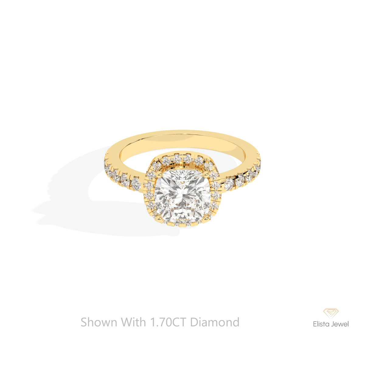 Cushion Cut Halo Engagement Lab Grown Diamond Ring in 10K White Gold - Front View