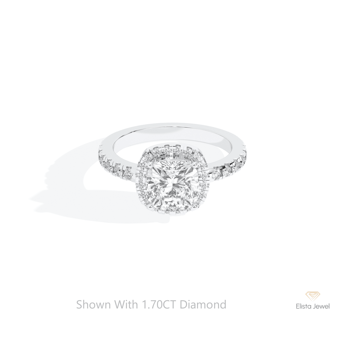 Cushion Cut Halo Engagement Lab Grown Diamond Ring in 14K Yellow Gold - Detail View
