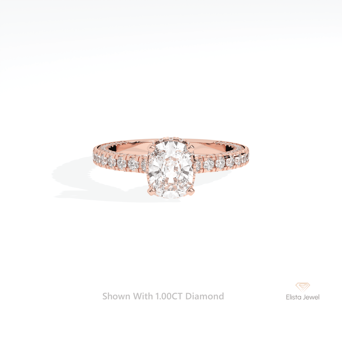 Cushion Cut Hidden Halo Engagement Lab Grown Diamond Ring in 10K White Gold - Front View