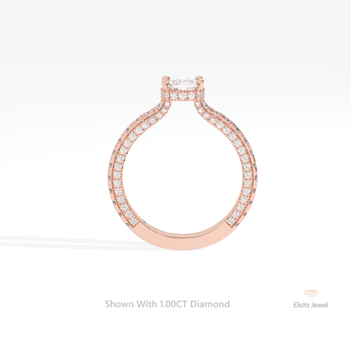 Cushion Cut Hidden Halo Engagement Lab Grown Diamond Ring in 10K Rose Gold - Angled View
