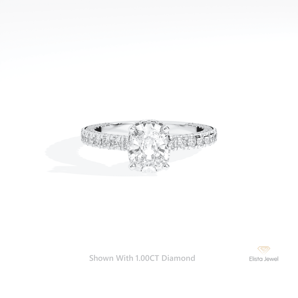 Cushion Cut Hidden Halo Engagement Lab Grown Diamond Ring in 14K Yellow Gold - Detail View