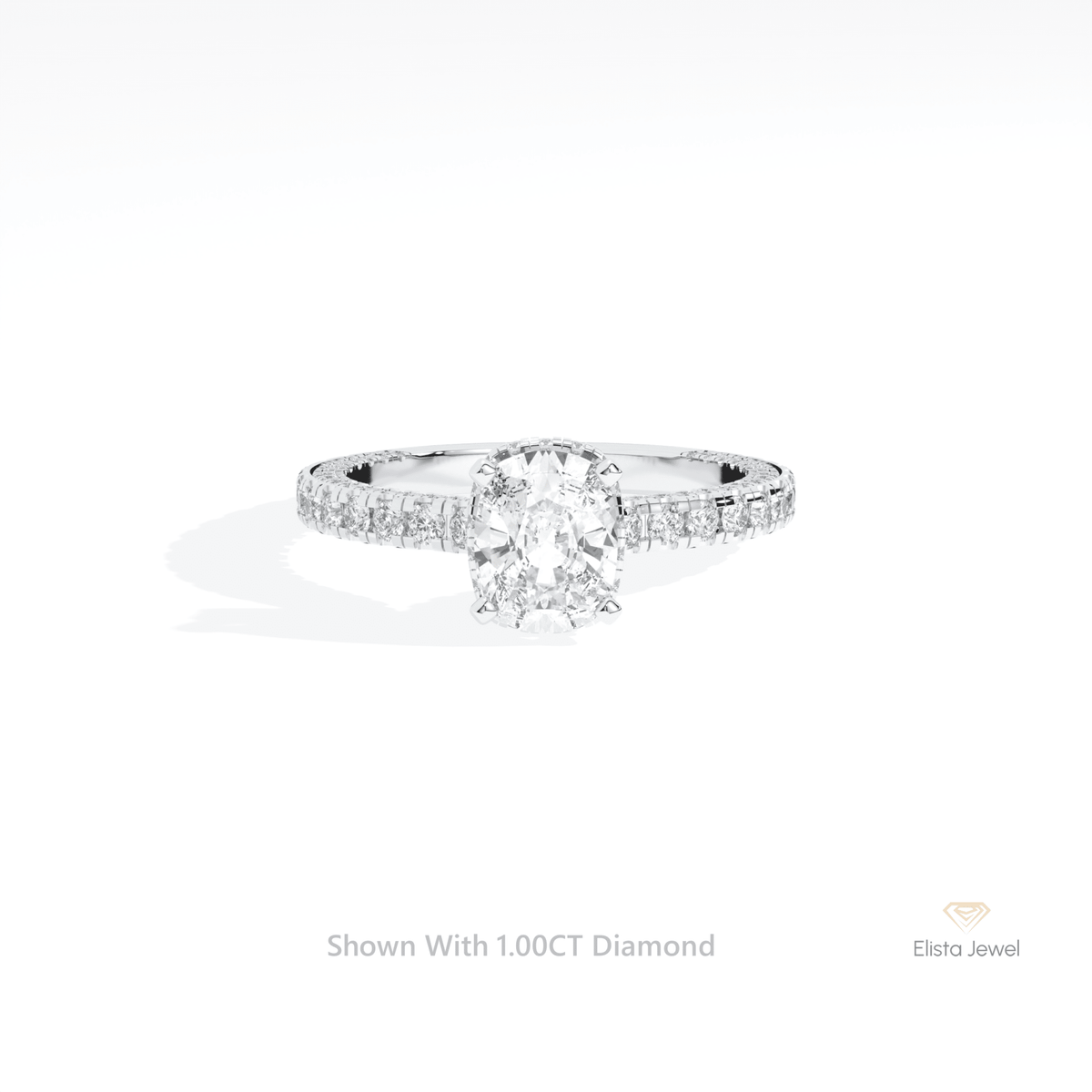 Cushion Cut Hidden Halo Engagement Lab Grown Diamond Ring in 14K Yellow Gold - Detail View