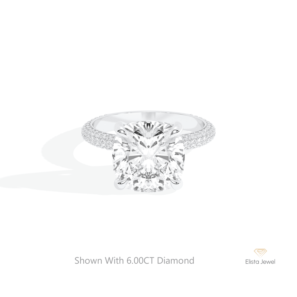 Cushion Cut Hidden Halo Wedding Lab Grown Diamond Ring in 14K Yellow Gold - Detail View