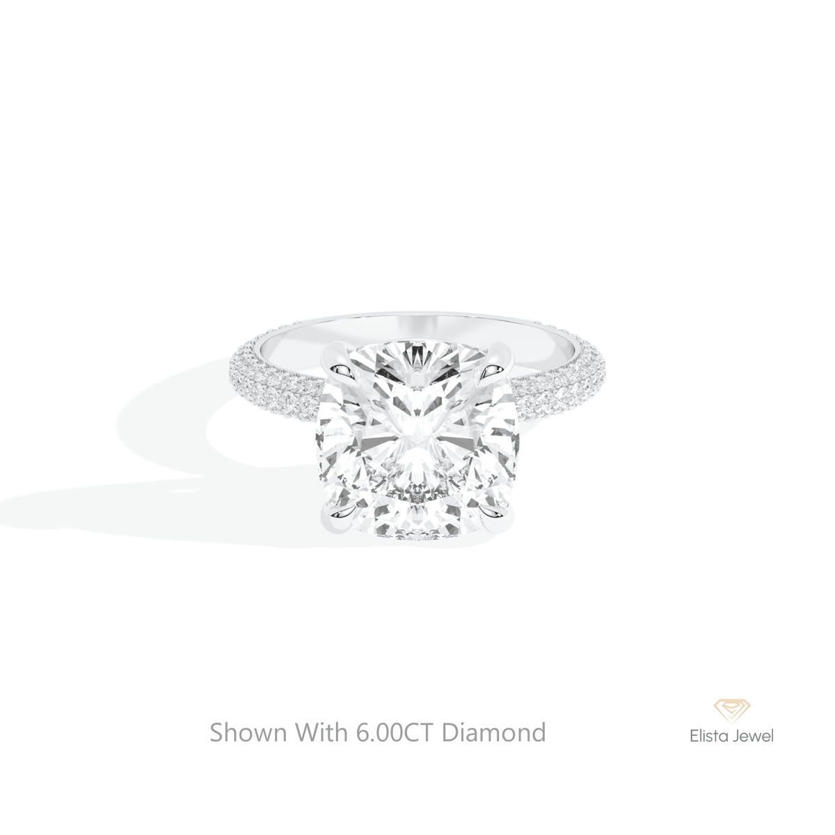 Cushion Cut Hidden Halo Wedding Lab Grown Diamond Ring in 14K Yellow Gold - Detail View