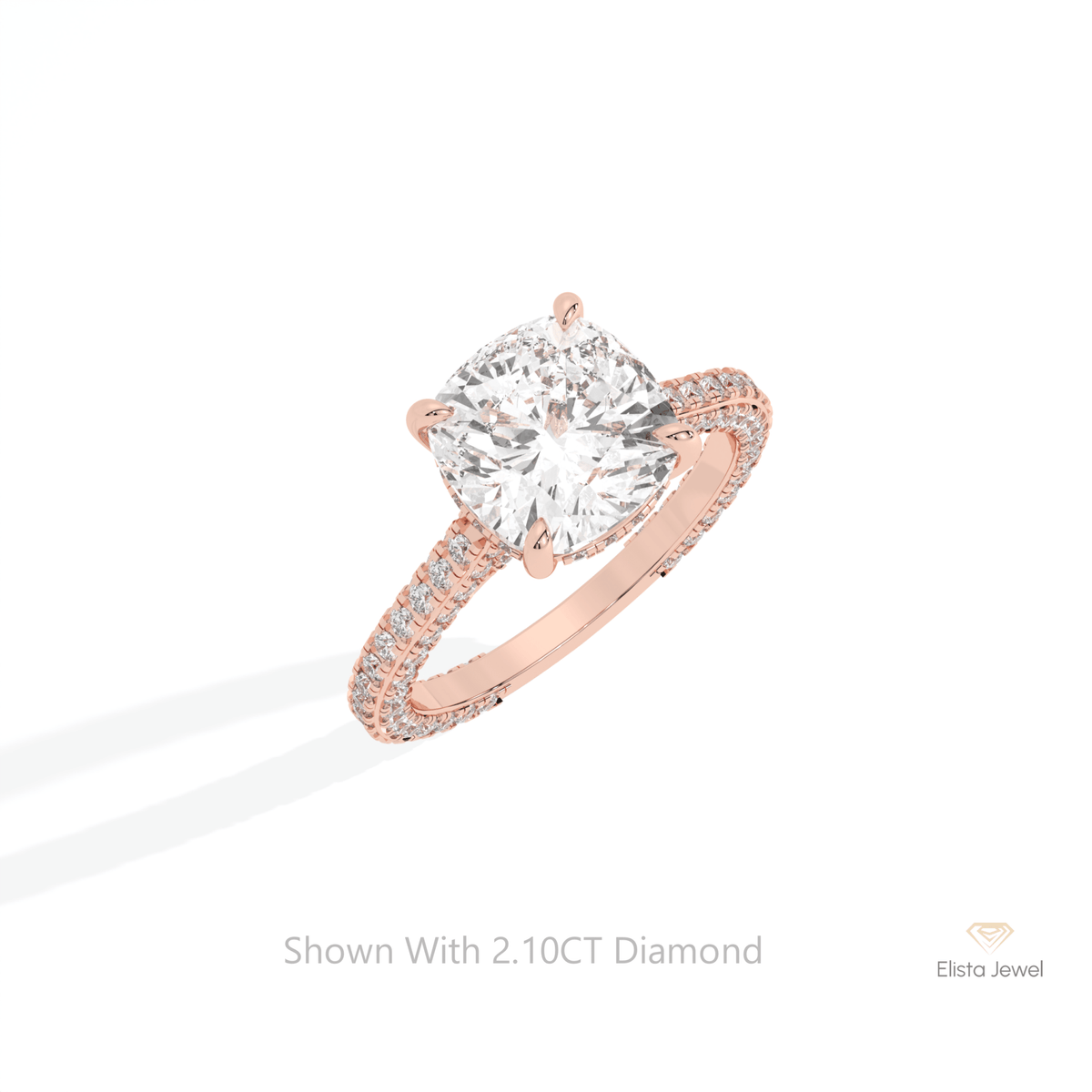 Cushion Cut Hidden Halo Wedding Lab Grown Diamond Ring in 10K Yellow Gold - Side View