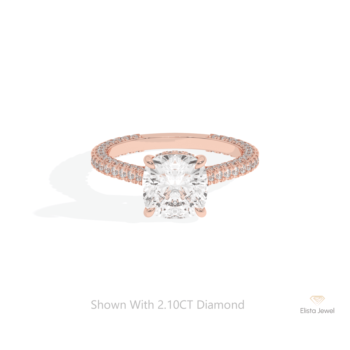 Cushion Cut Hidden Halo Wedding Lab Grown Diamond Ring in 10K White Gold - Front View