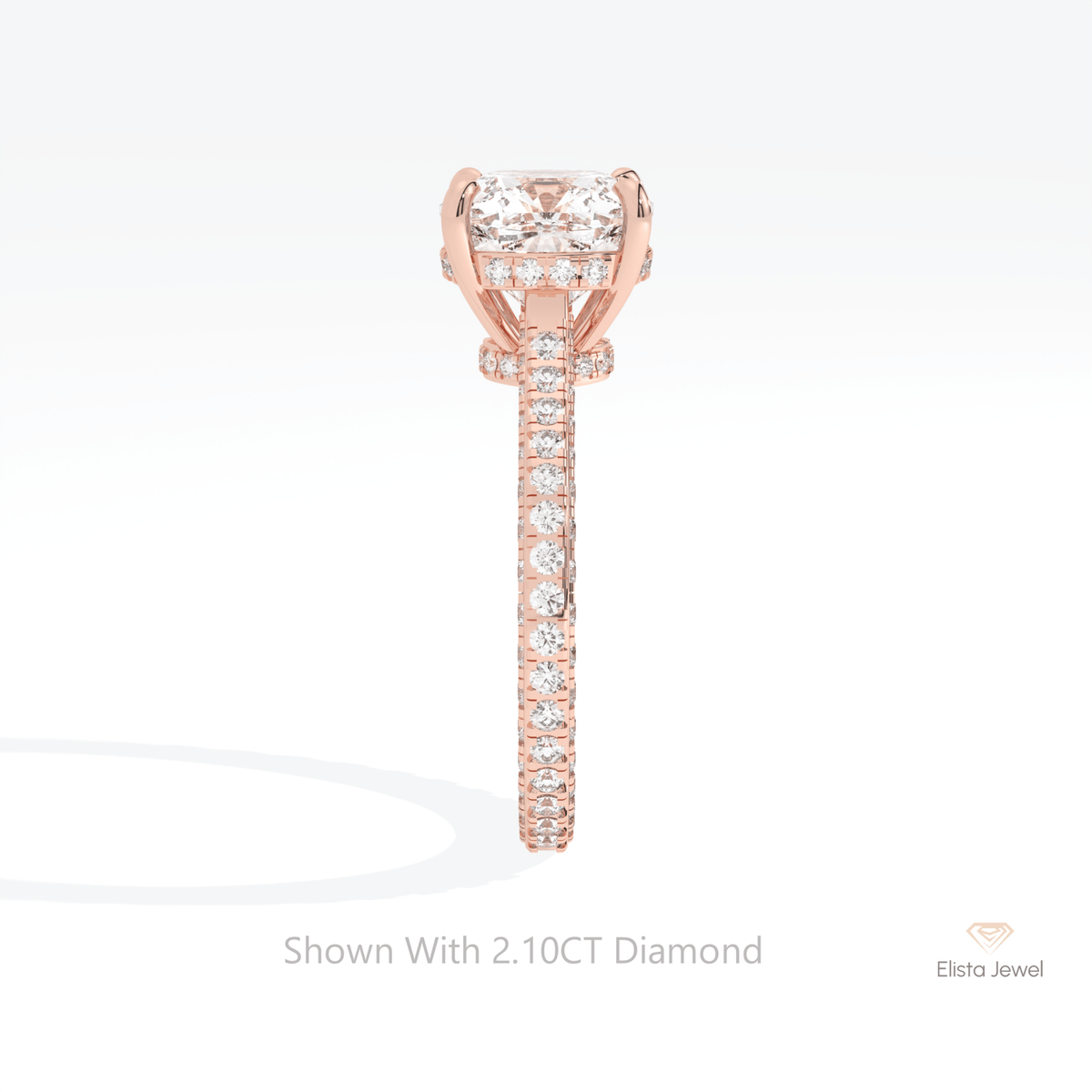 Cushion Cut Hidden Halo Wedding Lab Grown Diamond Ring in 14K White Gold - Top View