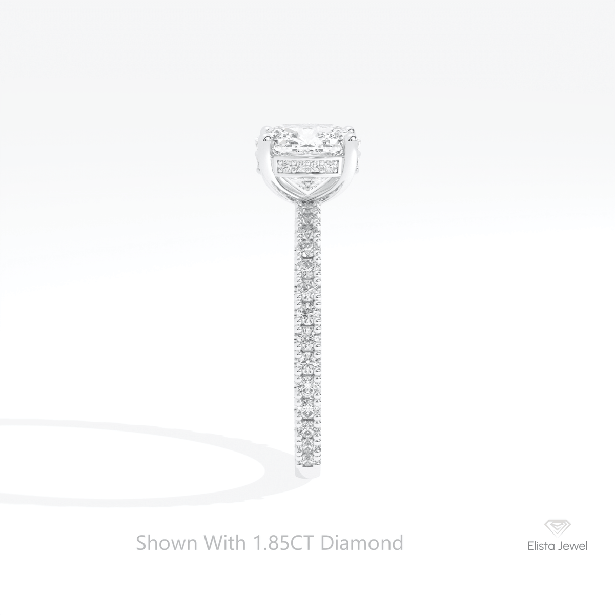 Cushion Cut Hidden Halo Wedding Lab Grown Diamond Ring in 14K White Gold - Top View