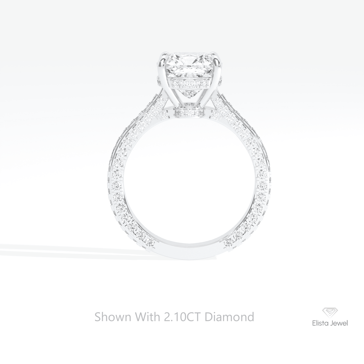 Cushion Cut Hidden Halo Wedding Lab Grown Diamond Ring in 18K White Gold - Close-up View