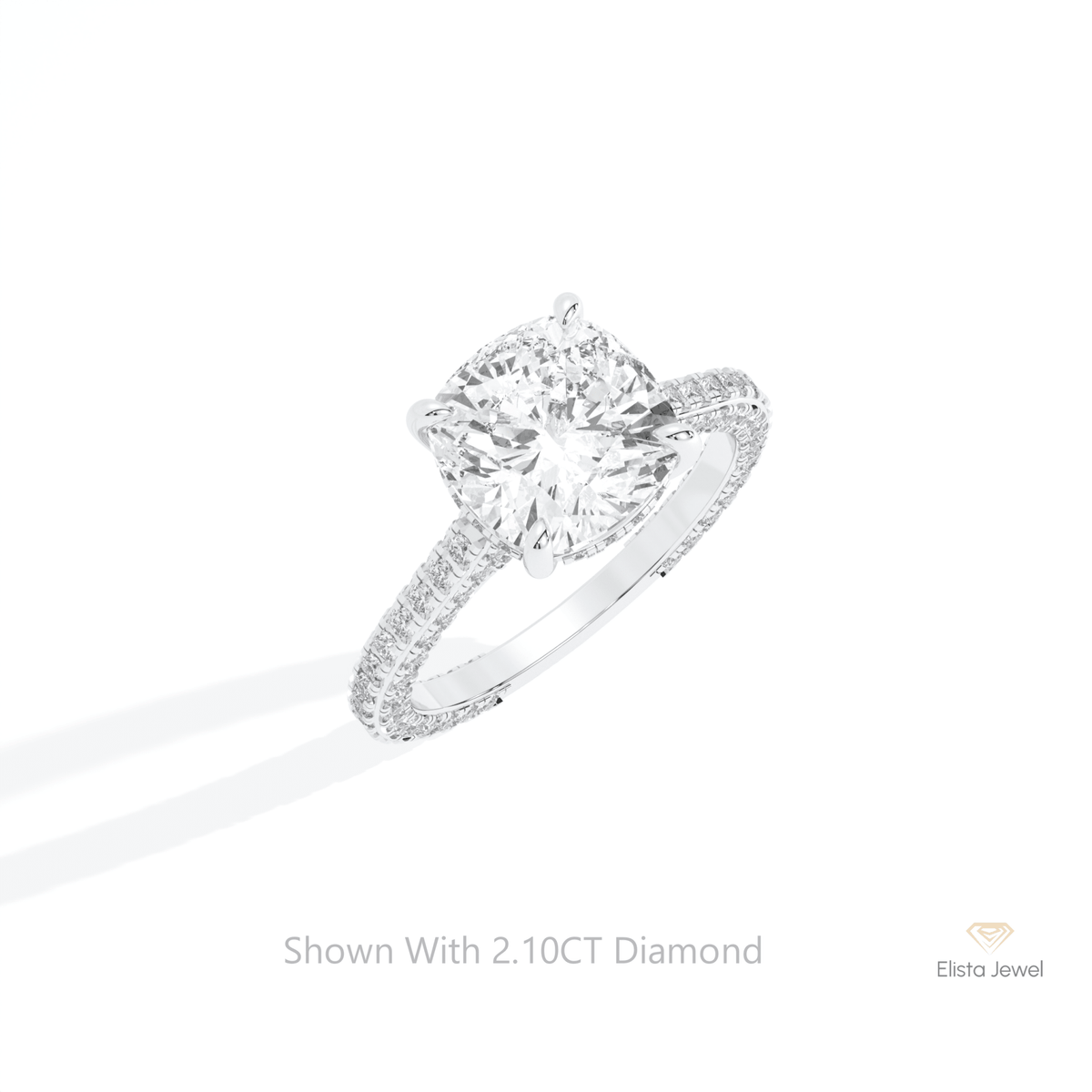 Cushion Cut Hidden Halo Wedding Lab Grown Diamond Ring in 14K Rose Gold - Profile View