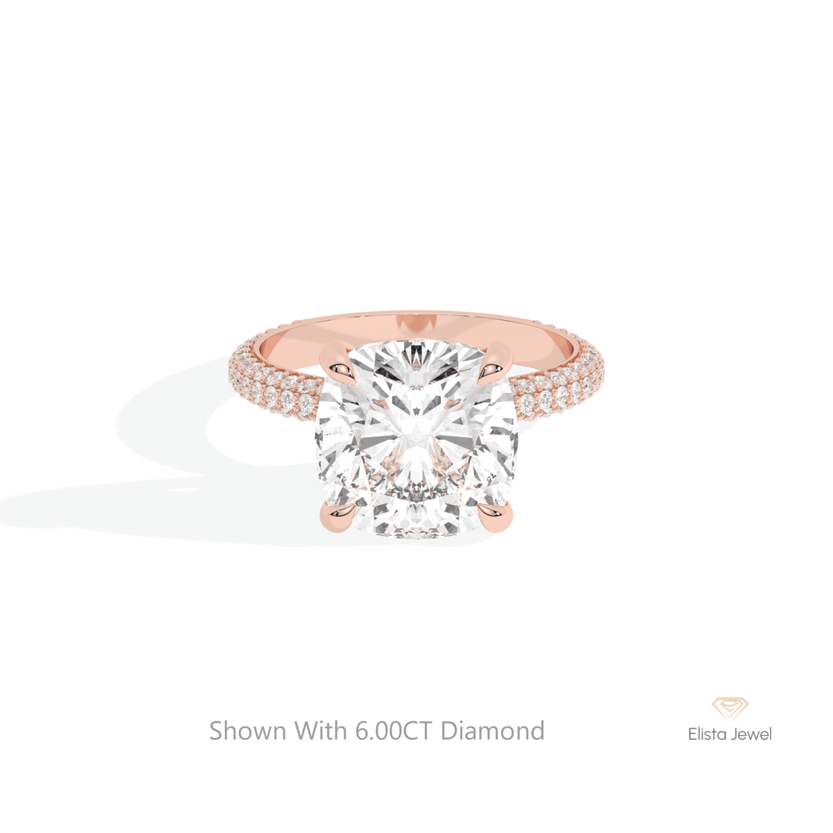 Cushion Cut Hidden Halo Wedding Lab Grown Diamond Ring in 10K White Gold - Front View