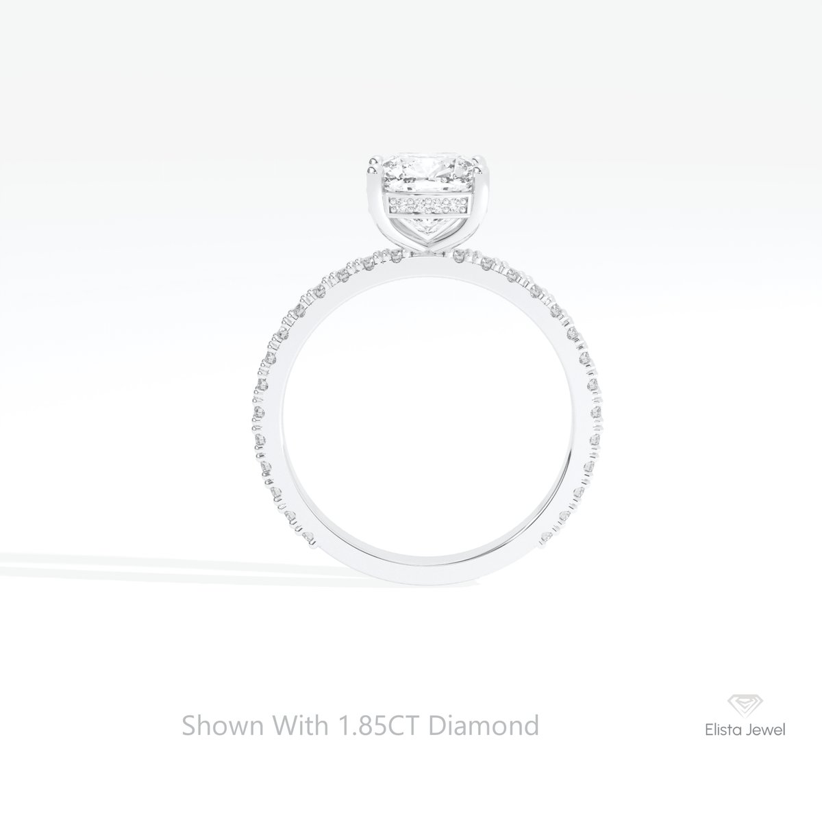 Cushion Cut Hidden Halo Wedding Lab Grown Diamond Ring in 10K Rose Gold - Angled View