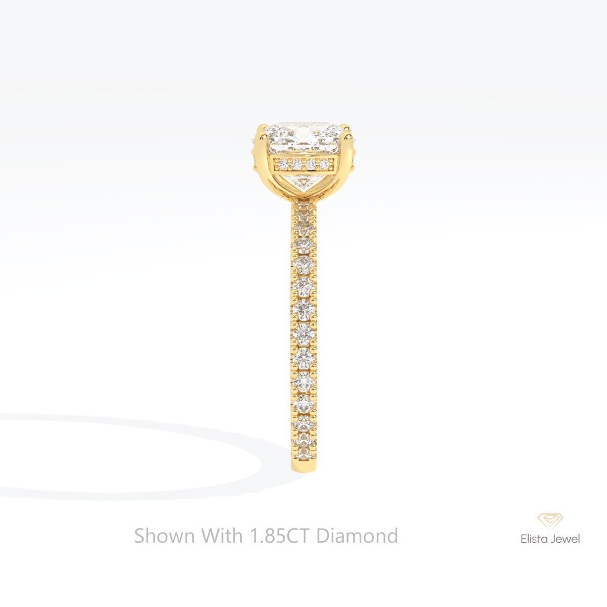 Cushion Cut Hidden Halo Wedding Lab Grown Diamond Ring in 18K Yellow Gold - Perspective View
