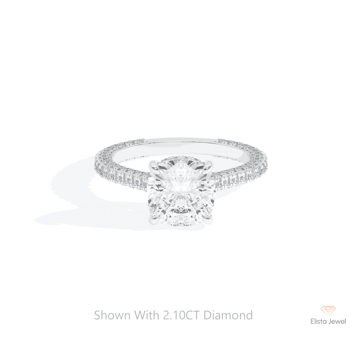 Cushion Cut Hidden Halo Wedding Lab Grown Diamond Ring in 14K Yellow Gold - Detail View